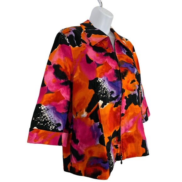 Laura Ashley Petite Womens Top 3/4 Sleeve Blazer Jacket Full Zip Pockets Size LP - Picture 3 of 12